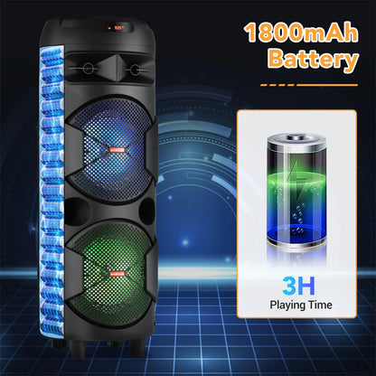 5000W Portable Bluetooth Speaker Subwoofer Heavy Bass Sound System Party with Microphone and Remote Dual 8"RGB Light