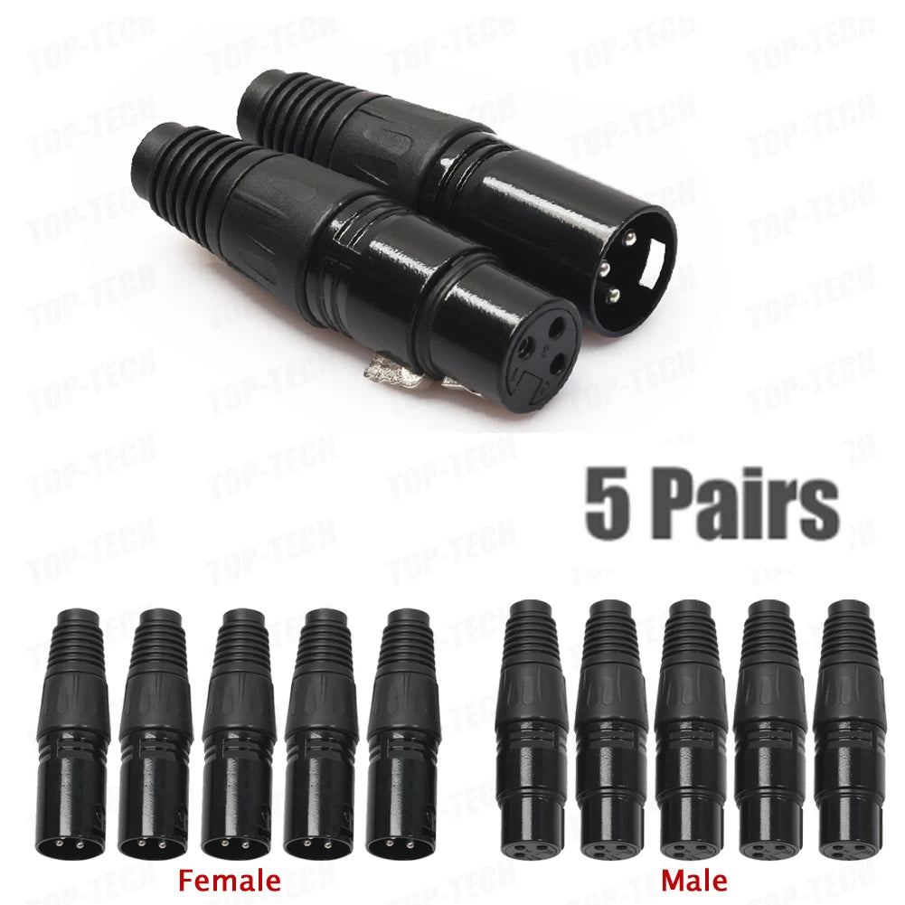 10pcs 3Pin XLR Audio Cable Connector MIC Male Plug Female Jack Professional Microphone Wire Connector Power Adapter