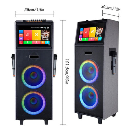 4000W Portable Bluetooth Speaker Dual 10" Subwoofer with 14.1" Touchscreen Tablet Sound System Party DJ karaoke Speaker