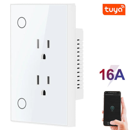 Melery Zigbee Tuya Smart US Electrical Plug 16A Wall Socket Tempered Glass Panel Outlet Timing smart Life App Google Home Alexa