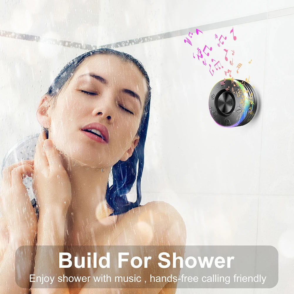 Waterproof Shower Speaker with Suction Cup/RGB Light Bluetooth-Compatible 5.2 Mini Speaker Hands-Free Call/FM Radio Built-in Mic