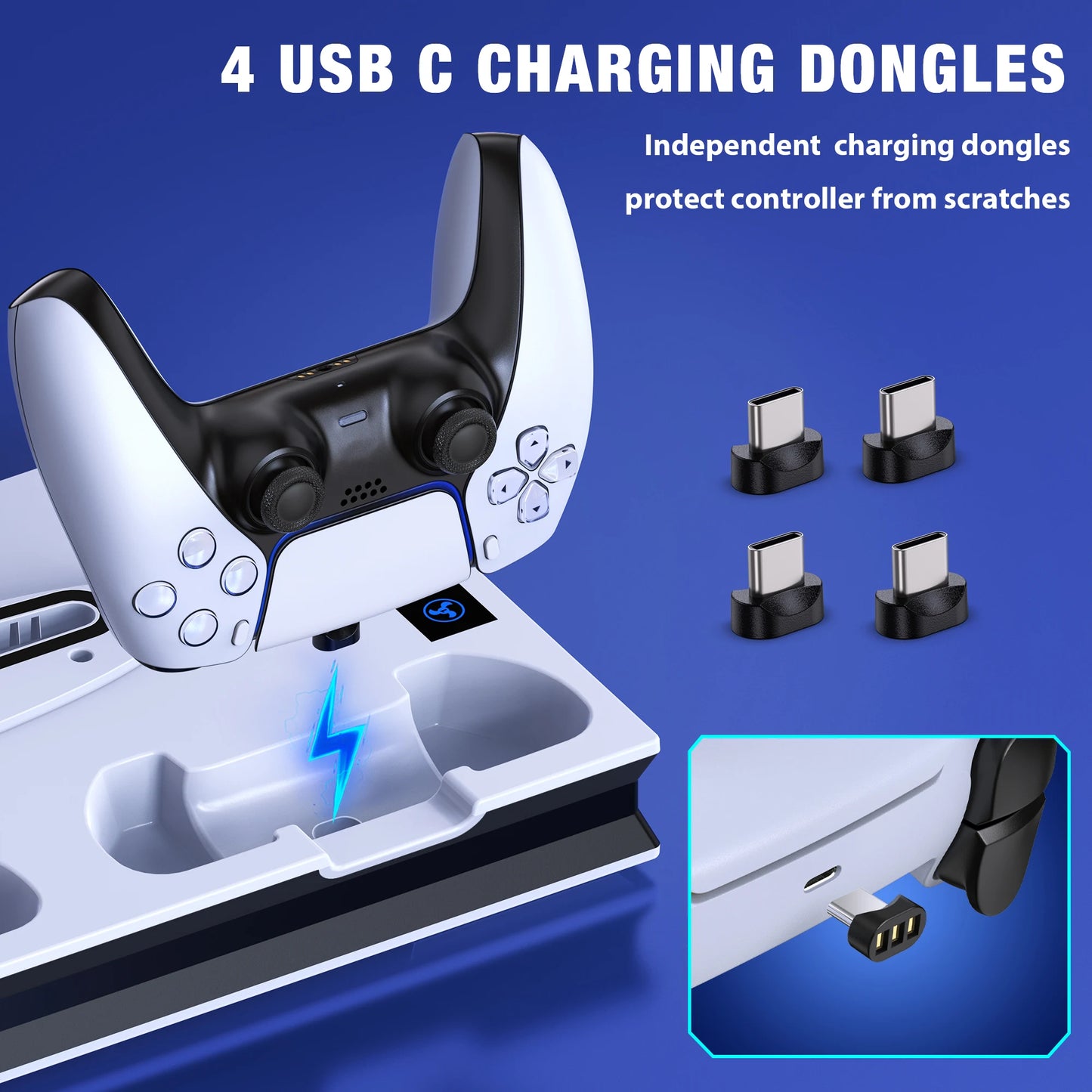 PS5 Stand and Cooling Station with Controller Charging Station for Playsation 5 Slim/PS5 Media Slot for PS5 Disc/Digital Console