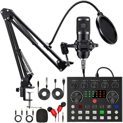 BM800 V8s Podcast Sound Card Set Professional Audio Condenser Mic Studio Microphone for Karaoke Podcast Recording Live Streaming