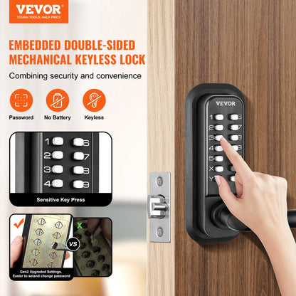 VEVOR Mechanical Keyless Entry Door Lock Single/Double -Sided 14 Digit Keypad and Handle Embedded