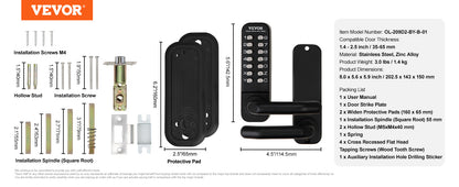 VEVOR Mechanical Keyless Entry Door Lock Single/Double -Sided 14 Digit Keypad and Handle Embedded