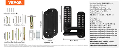 VEVOR Mechanical Keyless Entry Door Lock Single/Double -Sided 14 Digit Keypad and Handle Embedded