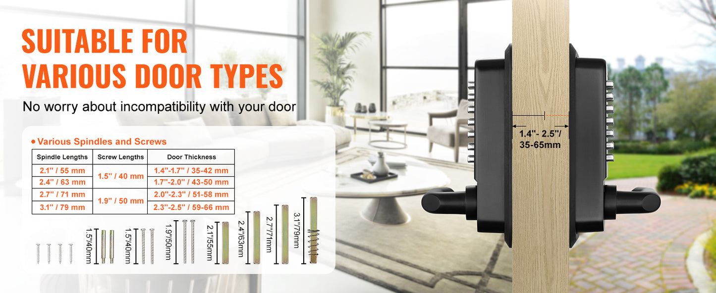 VEVOR Mechanical Keyless Entry Door Lock Single/Double -Sided 14 Digit Keypad and Handle Embedded